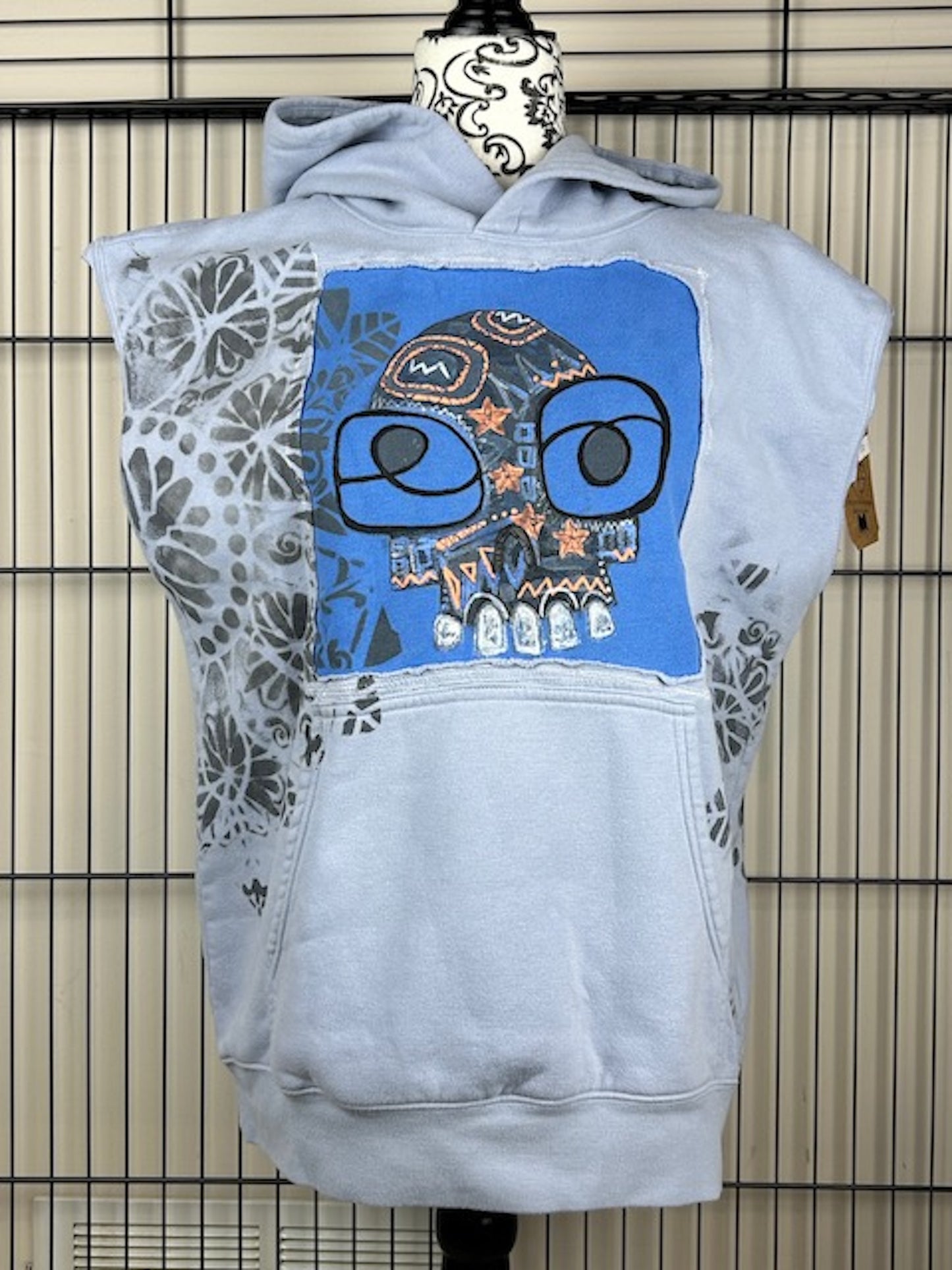 UPCYCLED SKULL HOODIE VEST - SIZE M