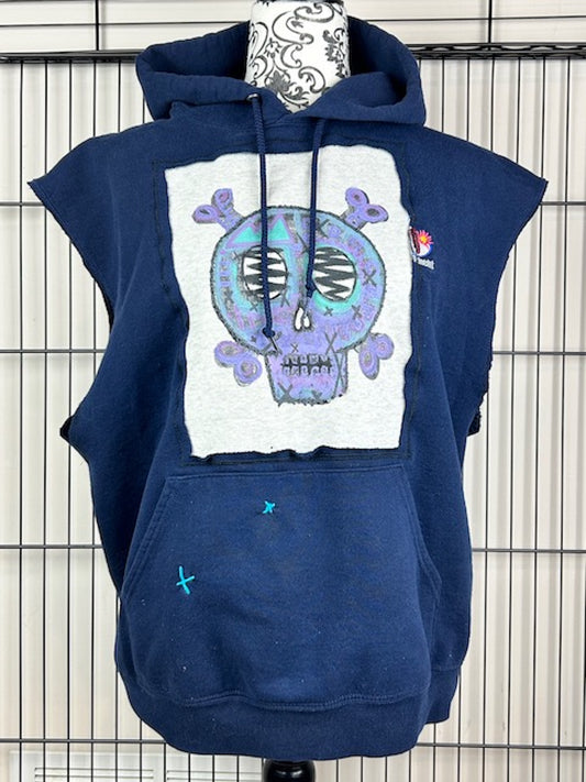 UPCYCLED SKULL HOODIE VEST - SIZE L